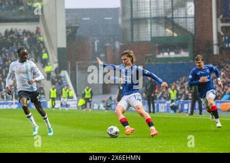 Glasgow, Royaume-Uni. 14 mai 2024. Lors du dernier match à domicile de la saison Scottish Premiership, les Rangers affrontent Dundee au Ibrox Stadium, Glasgow, Écosse, Royaume-Uni. Avant le match, les Rangers sont à 6 points derrière le Celtic, qui n'ont besoin que d'un point pour remporter la Coupe de la Ligue, donc une victoire contre Dundee est impérative. Crédit : Findlay/Alamy Live News Banque D'Images