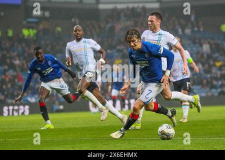 Glasgow, Royaume-Uni. 14 mai 2024. Lors du dernier match à domicile de la saison Scottish Premiership, les Rangers affrontent Dundee au Ibrox Stadium, Glasgow, Écosse, Royaume-Uni. Avant le match, les Rangers sont à 6 points derrière le Celtic, qui n'ont besoin que d'un point pour remporter la Coupe de la Ligue, donc une victoire contre Dundee est impérative. Crédit : Findlay/Alamy Live News Banque D'Images