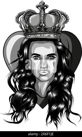 Concept vintage de jolie femme avec pendentif couronne dans le style monochrome illustration vectorielle isolée Illustration de Vecteur