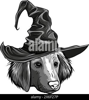 chien de tête monochrome avec vecteur de chapeau de sorcier Illustration de Vecteur