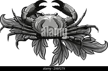 Crabe monochrome avec griffes. Esquissez dans un style linéaire isolé sur un arrière-plan blanc. Illustration de Vecteur