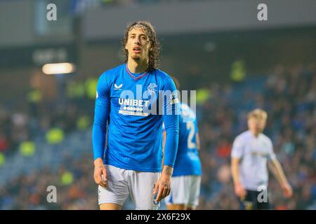 Glasgow, Royaume-Uni. 14 mai 2024. Lors du dernier match à domicile de la saison Scottish Premiership, les Rangers affrontent Dundee au Ibrox Stadium, Glasgow, Écosse, Royaume-Uni. Avant le match, les Rangers sont à 6 points derrière le Celtic, qui n'ont besoin que d'un point pour remporter la Coupe de la Ligue, donc une victoire contre Dundee est impérative. Crédit : Findlay/Alamy Live News Banque D'Images