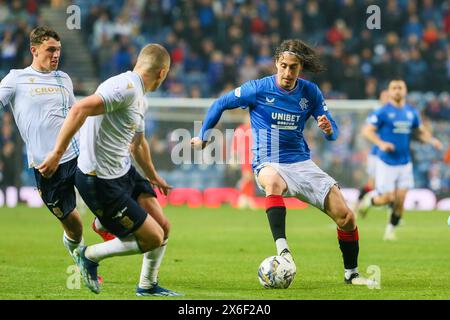 14 mai 2024 Glasgow, Royaume-Uni. Lors du dernier match à domicile de la saison Scottish Premiership, les Rangers affrontent Dundee au Ibrox Stadium, Glasgow, Écosse, Royaume-Uni. Avant le match, les Rangers sont à 6 points derrière le Celtic, qui n'ont besoin que d'un point pour remporter la Coupe de la Ligue, donc une victoire contre Dundee est impérative. Crédit : Findlay / Alamy Live News Banque D'Images