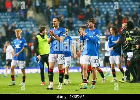 Glasgow, Royaume-Uni. 14 mai 2024. Lors du dernier match à domicile de la saison Scottish Premiership, les Rangers affrontent Dundee au Ibrox Stadium, Glasgow, Écosse, Royaume-Uni. Avant le match, les Rangers sont à 6 points derrière le Celtic, qui n'ont besoin que d'un point pour remporter la Coupe de la Ligue, donc une victoire contre Dundee est impérative. Crédit : Findlay/Alamy Live News Banque D'Images