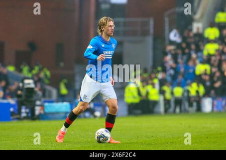 Glasgow, Royaume-Uni. 14 mai 2024. Lors du dernier match à domicile de la saison Scottish Premiership, les Rangers affrontent Dundee au Ibrox Stadium, Glasgow, Écosse, Royaume-Uni. Avant le match, les Rangers sont à 6 points derrière le Celtic, qui n'ont besoin que d'un point pour remporter la Coupe de la Ligue, donc une victoire contre Dundee est impérative. Crédit : Findlay/Alamy Live News Banque D'Images