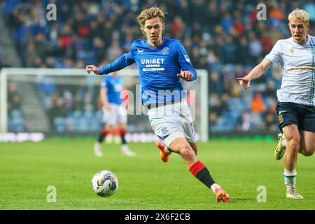 Glasgow, Royaume-Uni. 14 mai 2024. Lors du dernier match à domicile de la saison Scottish Premiership, les Rangers affrontent Dundee au Ibrox Stadium, Glasgow, Écosse, Royaume-Uni. Avant le match, les Rangers sont à 6 points derrière le Celtic, qui n'ont besoin que d'un point pour remporter la Coupe de la Ligue, donc une victoire contre Dundee est impérative. Crédit : Findlay/Alamy Live News Banque D'Images