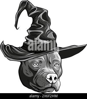 Illustration de la tête de pitbull en colère avec chapeau de sorcier. Illustration de Vecteur
