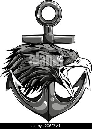 Illustration vectorielle d'Eagle avec ancrage. Style tatouage monochrome. Illustration de Vecteur