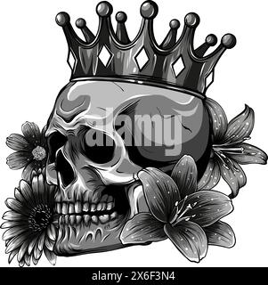 Crâne monochrome, carte « Flowers Day of the Dead Vintage », illustration vectorielle Illustration de Vecteur