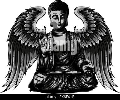 bouddha monochrome avec ailes vectorisées Illustration de Vecteur