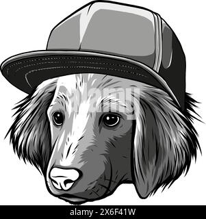 illustration vectorielle de la tête de chien monochrome avec chapeau Illustration de Vecteur