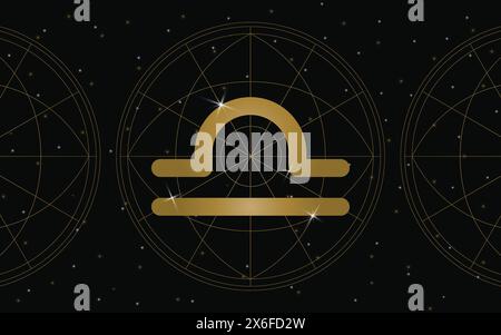 Symbole de l'horoscope de Balance, icône d'astrologie, la Balance est le septième signe astrologique dans le zodiaque. avec des étoiles et un fond de galaxie Illustration de Vecteur