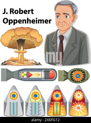 Illustration d'Oppenheimer et des composants de bombe atomique Illustration de Vecteur