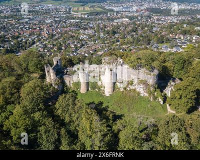 Vue aérienne des ruines du château de Dorneck dans la ville de Dornach, Canton Solothum près de Bâle, Suisse Banque D'Images