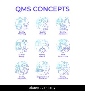Icônes de concept de dégradé bleu QMS Illustration de Vecteur