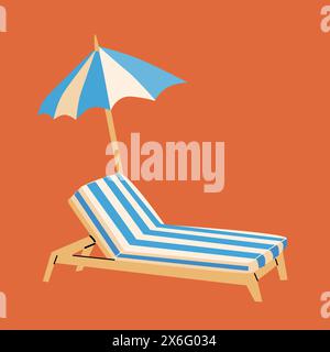 Fond de concept de vacances d'été et Journey Resort. Parasol et transat ou chaise d'extérieur sur fond rouge Illustration de Vecteur