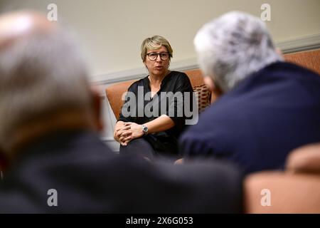 Amman, Jordanie. 15 mai 2024. La ministre de la coopération au développement et de la politique métropolitaine Caroline Gennez a photographié lors d’une réunion avec la presse jordanienne, dans le cadre d’une mission diplomatique en Israël et dans les territoires palestiniens, à Amman, Jordanie, mercredi 15 mai 2024. BELGA PHOTO DIRK WAEM crédit : Belga News Agency/Alamy Live News Banque D'Images