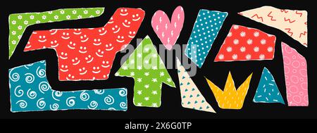 Ensemble de feuilles de papier déchiré avec motif drôle. Éléments tendance pour collage. Illustration vectorielle Illustration de Vecteur