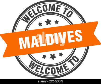 Bienvenue au timbre Maldives. Maldives signe rond isolé sur fond blanc Illustration de Vecteur