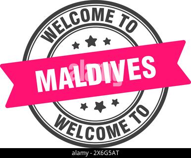 Bienvenue au timbre Maldives. Maldives signe rond isolé sur fond blanc Illustration de Vecteur