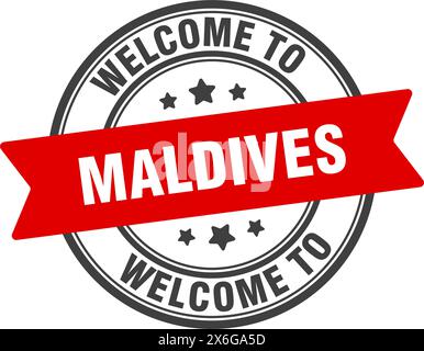 Bienvenue au timbre Maldives. Maldives signe rond isolé sur fond blanc Illustration de Vecteur