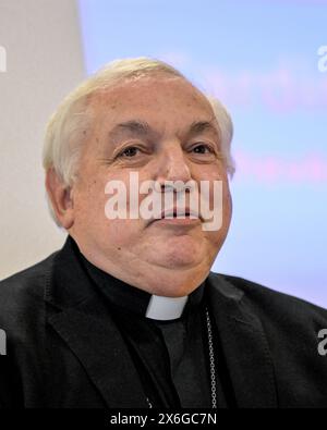 Marseille, France. 14 mai 2024. Jean-Marc Aveline, Cardinal de Marseille, lance officiellement un appel à dons pour rénover la dorure de la statue de notre Dame de la Garde et réaliser les restaurations nécessaires dans la Basilique pour un montant estimé à 2 millions 470 000 euros à Marseille, France, le 14 mai 2024. Photo de Laurent Coust/ABACAPRESS. COM Credit : Abaca Press/Alamy Live News Banque D'Images