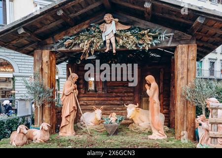 Florence, Italie - 31 décembre 2023 : crèche de Noël dans le centre de Florence Banque D'Images