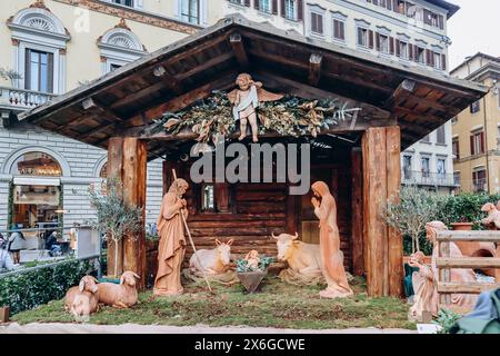 Florence, Italie - 31 décembre 2023 : crèche de Noël dans le centre de Florence Banque D'Images