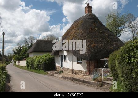 Maisons de village au toit de chaume, chalets à Longstock, Hampshire Angleterre des années 2024 2020 Royaume-Uni HOMER SYKES Banque D'Images