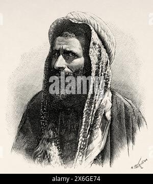 Homme arabe de la tribu Banu Lam, Irak. Moyen-Orient. Dessin de Henri Thiriat (1868-1943) Perse, Chaldée et Susiana 1881-1882 de Jane Dieulafoy (1851 - 1916) le Tour du monde 1886 Banque D'Images