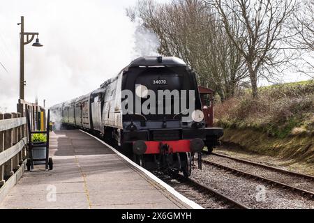 Swanage Railway Strictly Bulleid événement spécial, gala de vapeur, trois jours d'un service de train intensif travaillé par des locomotives conçues par Oiver Bulleid Banque D'Images