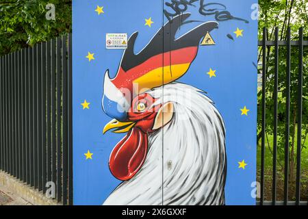 Graffiti, Hahn, Deutsch-Französische Freundschaft, Straßburg, DÃ Department Bas-Rhin, Frankreich *** graffiti, coq, amitié germano-française, Strasbourg, DÃ département Bas Rhin, France Banque D'Images