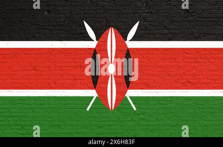 Couleurs du drapeau du Kenya peintes sur un mur de briques. Couleurs du drapeau du Kenya peintes sur un mur de briques. Couleurs nationales, pays, bannière, gouvernement, culture kenyane, politique. country flag brick wall kenya Banque D'Images