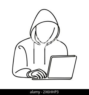 Symbole de pirate de cybersécurité en continu sur une ligne. Silhouette de voleur de sécurité financière en ligne. illustration vectorielle. Illustration de Vecteur