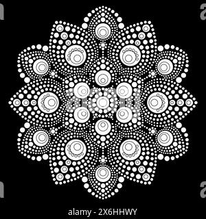 Page de coloriage dot mandala pour la relaxation et la méditation. Autochtone traditionnel Dot peinture design folklorique à la mode isolé sur fond noir livre de coloriage pour les enfants et les adultes. Illustration vectorielle Illustration de Vecteur