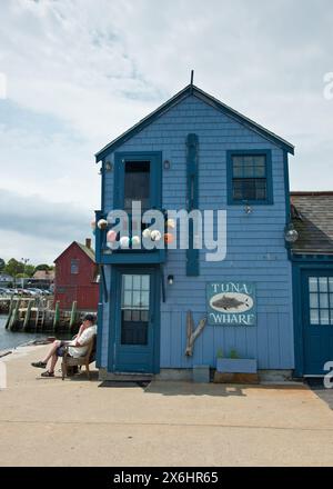 Cabane de pêche de Tuna Wharf près du port. Rockport, Cape Ann, Massachusetts, États-Unis. Banque D'Images