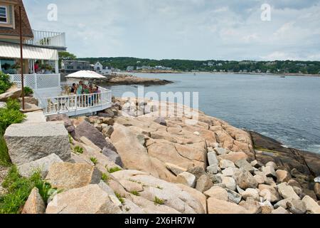 Restaurant surplombant Back Harbour. Rockport, Cape Ann, Massachusetts, États-Unis. Banque D'Images