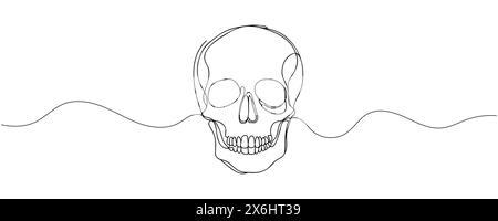 Scull humain. Une ligne continue crâne d'Halloween isolé sur fond blanc. Illustration vectorielle de contour de dessin au trait. Illustration de Vecteur