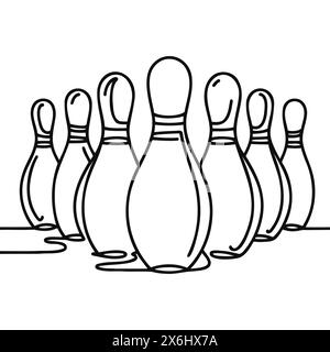 un dessin au trait continu de quilles de bowling alignées sur une piste de bowling Illustration de Vecteur