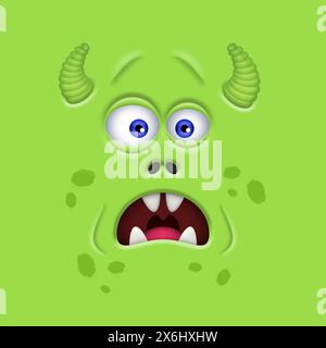 Drôle de visage de monstre. Illustration de visage de monstre de dessin animé. Banque D'Images