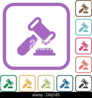 Gavel icônes simples solides dans des cadres carrés arrondis de couleur sur fond blanc Illustration de Vecteur