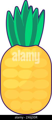 Fruits exotiques tropicaux ananas. Ananas mûrs juteux avec le dessus vert des feuilles. Icône des vacances d'été. Elément vectoriel de course simple isolé sur fond blanc Illustration de Vecteur