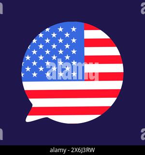 Bulle parlante remplie d'étoiles et de rayures USA Flag Canvas Banner. Élément festif, attributs du 4 juillet jour de l'indépendance des États-Unis. Icône vectorielle plate dans Illustration de Vecteur