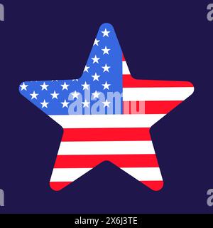 Élément étoile festif à cinq pointes aux couleurs du drapeau des États-Unis, attributs du jour de l'indépendance du 4 juillet. Icône de vecteur plat dans les couleurs nationales du drapeau américain Illustration de Vecteur