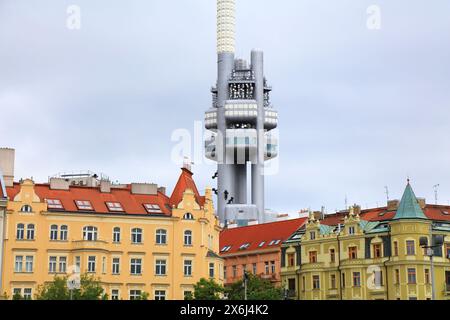 Paysage urbain de Prague avec Vinohrady et Zizkov district. Prague ville, République tchèque. Banque D'Images