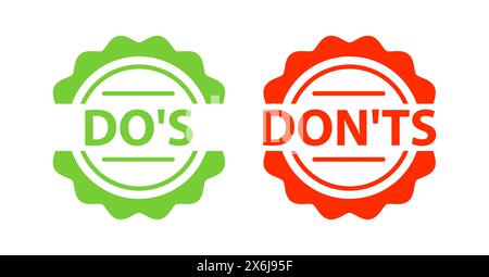 Signes dos et donts, étiquette. Deux autocollants vert et rouge Illustration de Vecteur