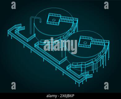 Illustration vectorielle stylisée d'un dessin isométrique de réservoir de stockage Illustration de Vecteur