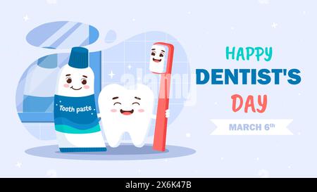 Affiche vectorielle de jour heureux des dentistes Illustration de Vecteur