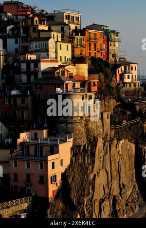 Vue sur le village de Manarola, Cinque Terre, Ligurie, Italie Banque D'Images