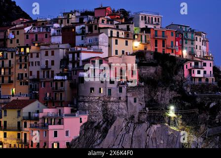 Vue sur le village de Manarola, Cinque Terre, Ligurie, Italie Banque D'Images